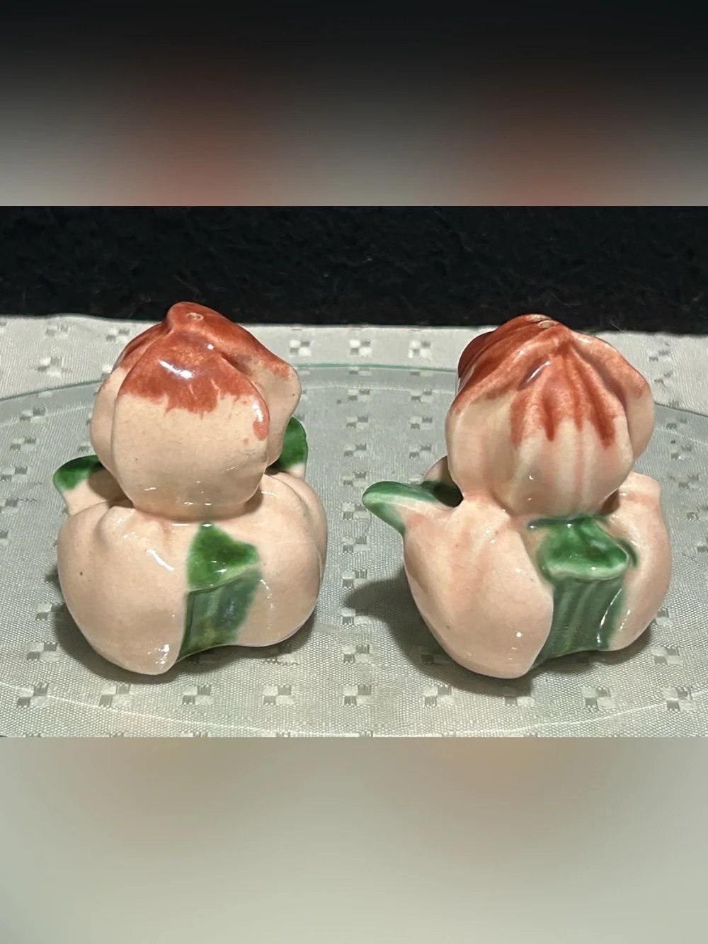 Mid Century Ceramic Pink Flower Bud Salt/ Pepper Shaker Japan Hand Painted
